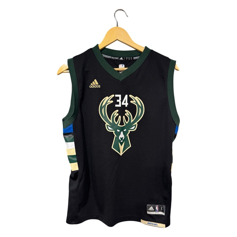 Adidas Milwaukee Bucks Giannis Antetokounmpo 34 Jersey Youth Large 14/16 Black
